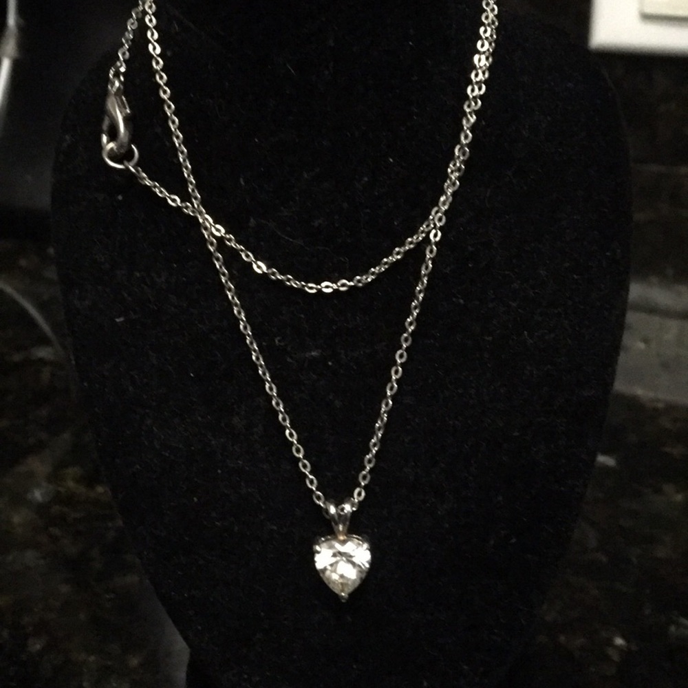 Silver heart shape cz necklace